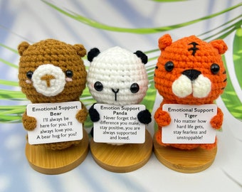 Crochet Animals Emotional Support Gift, Crochet Bear/Panda/Tiger,Positive Affirmations, Encouragement Gift for kids/family/friend/class/team