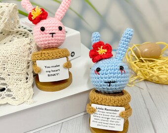 Crochet Bunny Potted Plant, You make my heart BINKY! Warm Little Reminder, Hoppy Easter Gift, Personalized Gift for Kids, Express love