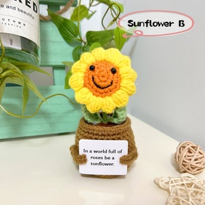 Op maat gemaakte gehaakte bloempotplant, cadeau voor moeder/vrouw/vriendin, schattige bureauaccessoires, liefde uiten Sunflower B