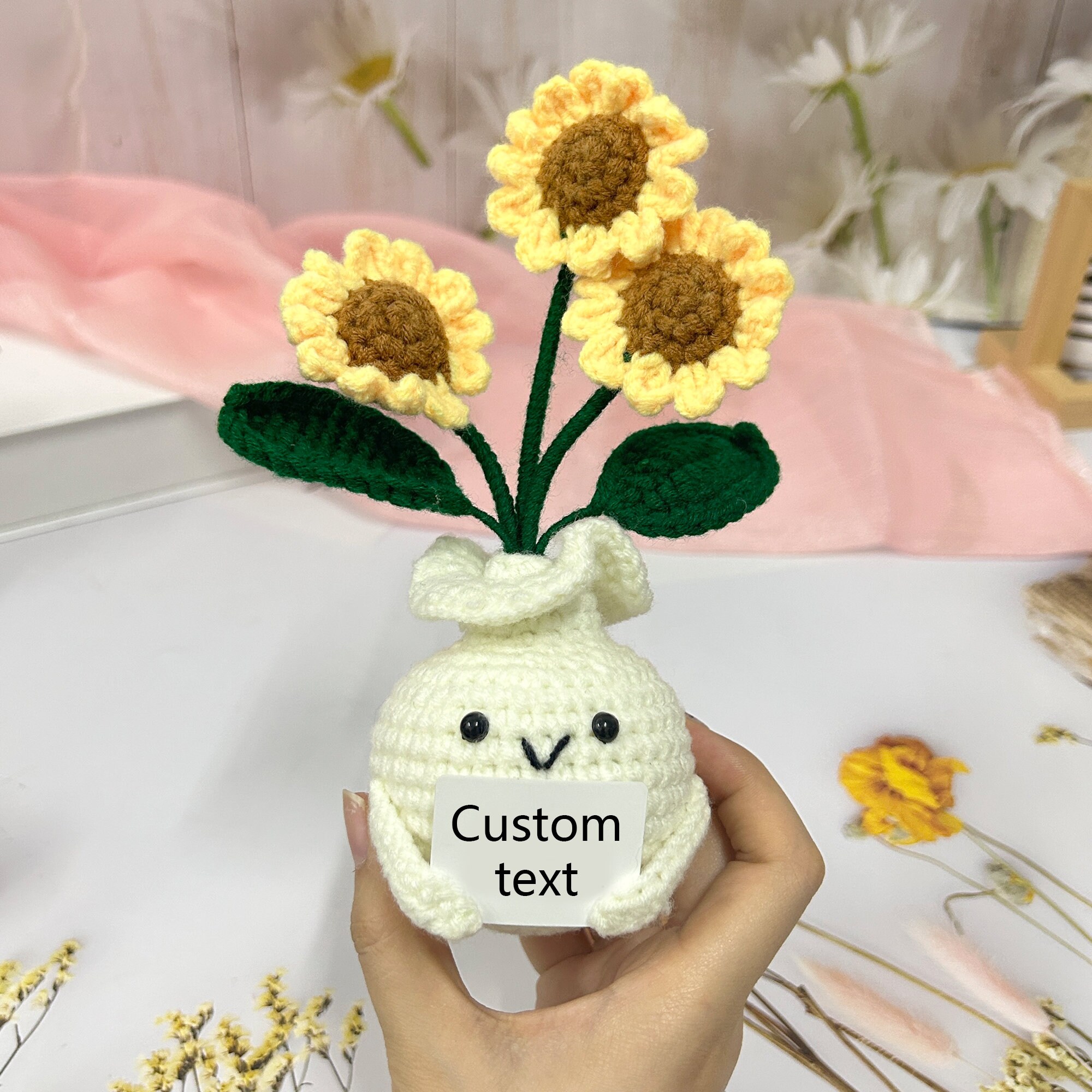 Vbepos Crochet Flowers & Positive Pineapple Animals Emotional Support Plant Funny Gifts For Women Birthday Christmas Sunflower Gifts