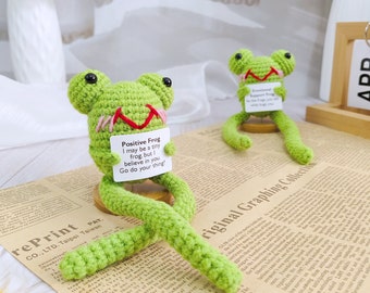 Cute Handmade Crochet Long Legged Frog Plush, Emotional support Frog, Positive Frog, Desk Buddy, Funny Coworker Gift, Gifts for Children