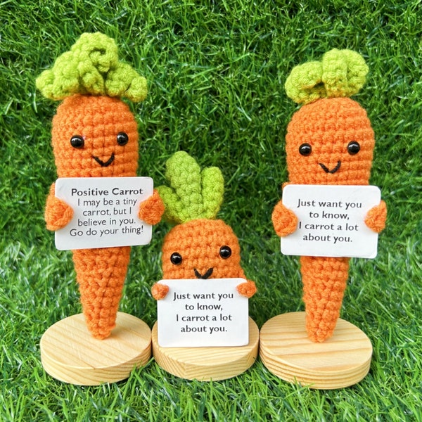 Regalo personalizzato con carota all'uncinetto, set sorridente per la famiglia di carote all'uncinetto, accessorio da scrivania con carota lavorata a mano, regali premurosi, regali d'amore