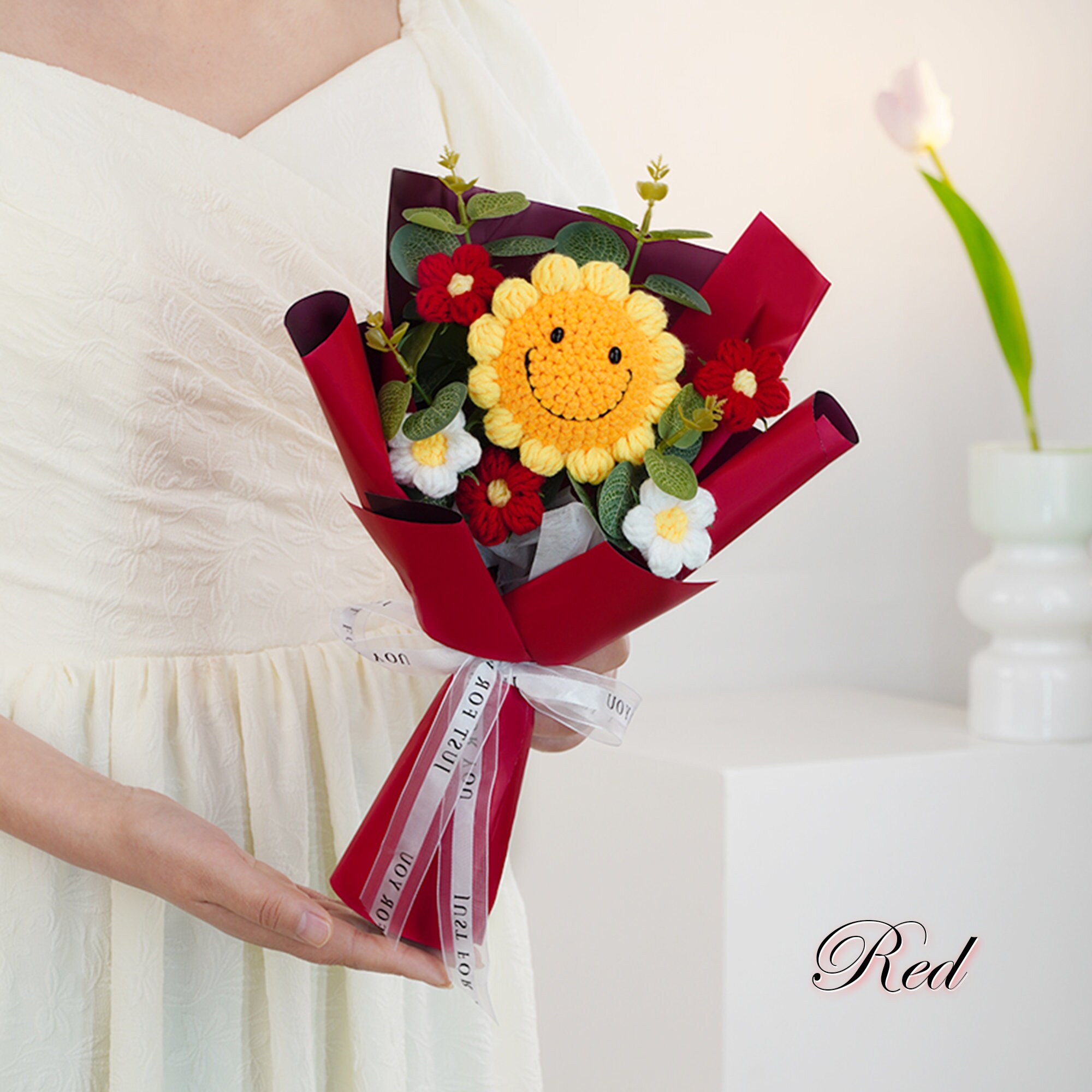 Gehäkelte Blumenstrauß Set - Ewige Kunstblumen Für Muttertag & Deko | Häkelblumen Tulpen Rosen