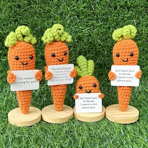Regalo personalizzato di carota all'uncinetto, set di famiglia di carote sorridente e premurosa all'uncinetto, accessorio da scrivania lavorato a maglia a mano con carota, regali premurosi, regali d'amore