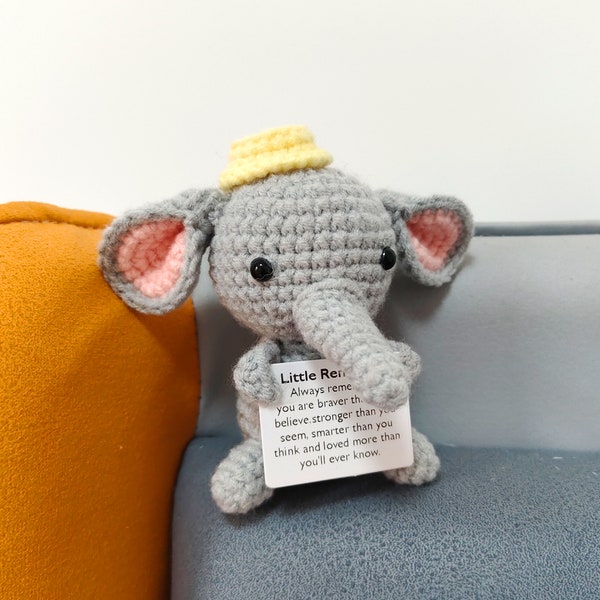 Éléphant au crochet réconfortant avec décorations de bureau, peluche éléphant au crochet faite main, cadeau pour soeur, cadeaux pour enfants, cadeaux intéressants