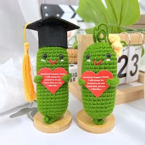 Emotional Support Bachelor&#39;s Hat Pickle Gift, Crochet Pickle, Gift for child/Friend/Class, Handmade Gift for Graduate