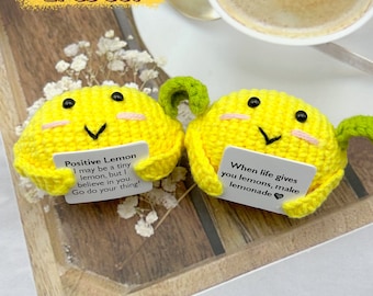 Crochet Positive Lemon-When life gives you lemons, make lemonade-Cute desk accessories-Mental Health Gift-Mother's Day