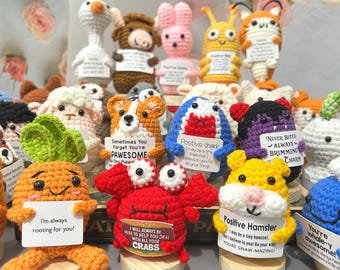Handmade Crochet Animal, Highland Cow, Elephant, Bunny, Positive Gift, Desk Decorations, Plush Dolls, Festival Gift