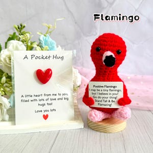 Carte Animaux avec amour au crochet fait main, Cadeau positif, Cadeaux d'encouragement, Câlin chaleureux avec poche, Flamant rose au crochet, Bovin, hibou, éléphant, hérisson