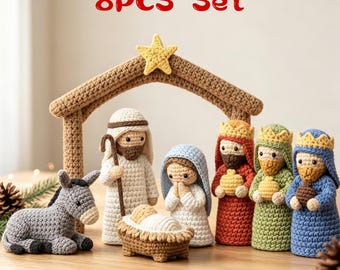 Handmade Crochet Cartoon Family Dolls, Wish Character Hanging Pendants, Rose Sunflower, Christmas Decor
