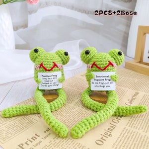 Cute Handmade Crochet Long Legged Frog Plush, Emotional support Frog, Positive Frog, Desk Buddy, Funny Coworker Gift