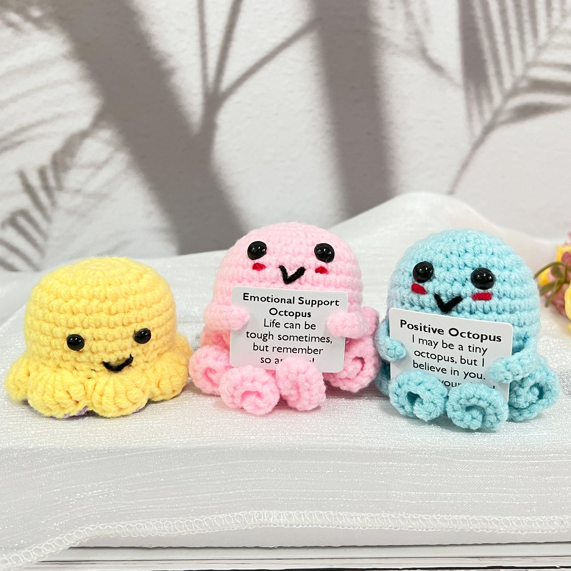 Cute Crochet Positive octopus and Emotional support octopus Gift, Positive Affirmations, Encouragement Gift for kids, Desk Decorations