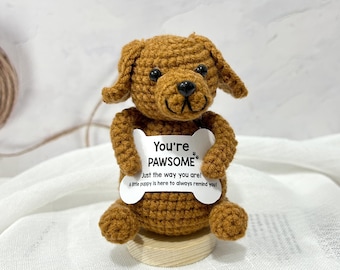 Crochet Dog Toy, Positive Affirmation Plush, Pocket Reminder Plushie Family, Handmade Crochet Animals Puppy, Cheer Up Gift