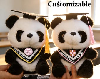 Customized Logo Name Graduation Panda Plush, Graduation Cap, Class of 2026, Commemorative Gift