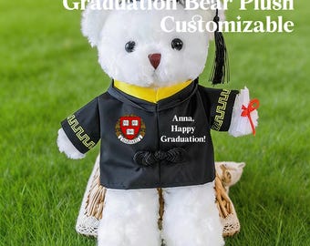 Customized Logo&Name Graduation Bear Plush Doll, Graduation Gown, Cap, Class of 2026, Commemorative Gift