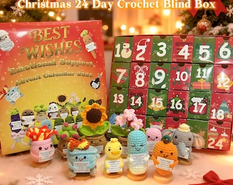 Emotional Support Advent Calendar 2025, Countdown 24 Day Crochet Blind Box, Crochet Toy, Christmas Surprise Gift Box, Stocking Stuffer