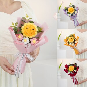 Mother's Day Gift-Crochet Smiling Sunflower Flowers Bouquet-Crochet Flower-Crochet Bouquet-Anniversary Gift-Sunny Smiling Gift