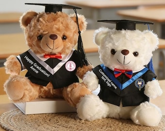Customized Logo Graduation Bear Doll, Graduation Gown, Cap, Class of 2026, Commemorative Gift Plush