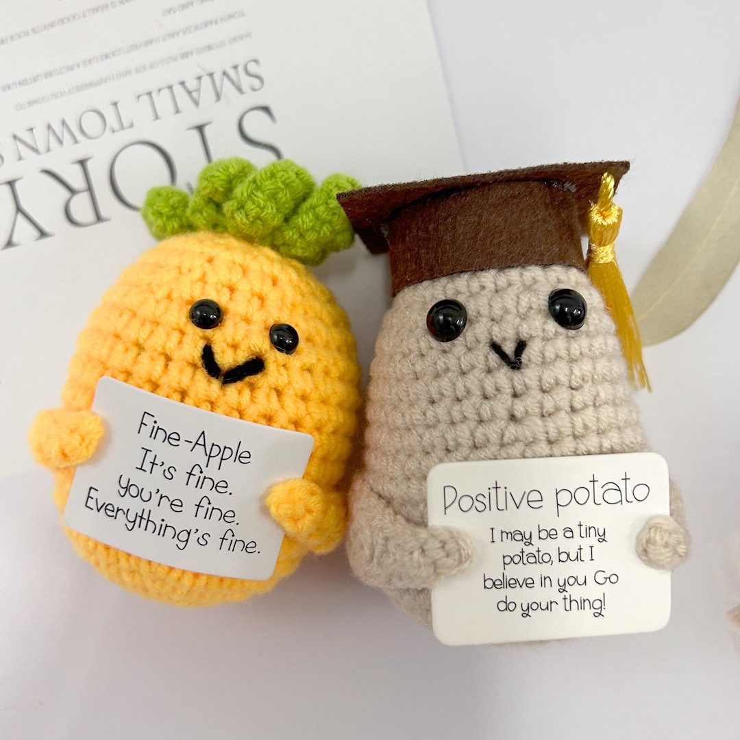 Positive Potato, Crochet Food, Motivational Gift, Desk Accessory 