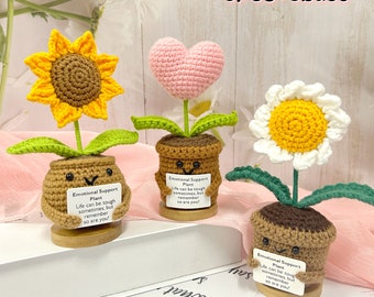 Heartwarming Crochet Emotional Support Sunflower/Daisy And Heart Plant, Gift for Mother/Wife/Girlfriend, Cute Desk Accessories, Express love