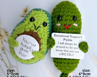 2PCS Emotional Support Pickle+You've Got This Crochet Avocado,You are a big  dill Gift, Crochet Pickle/Avocado,Handmade Custom Gift