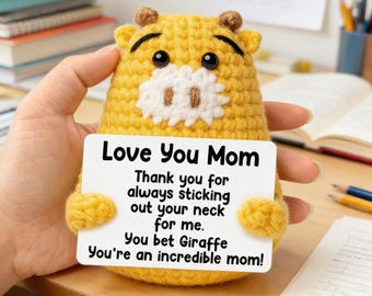 Handmade Emotional Support Crochet Giraffe Plush,Mother's Day Gift,Positive Affirmation,Crochet Positive Giraffe,Handknit Animal