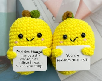 Grazioso mango fatto a mano all'uncinetto, sei un MANGO-NIFICENT!, regalo premuroso per lei/lui, cura emotiva, mango positivo, mango all'uncinetto Amigurumi