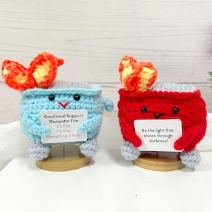 Crochet Colorful Dumpster Fire Amigurumi,Emotional Support Gift,Burning Trash Can,Grateful Gift,Funny Unique Gift,Desk Decor