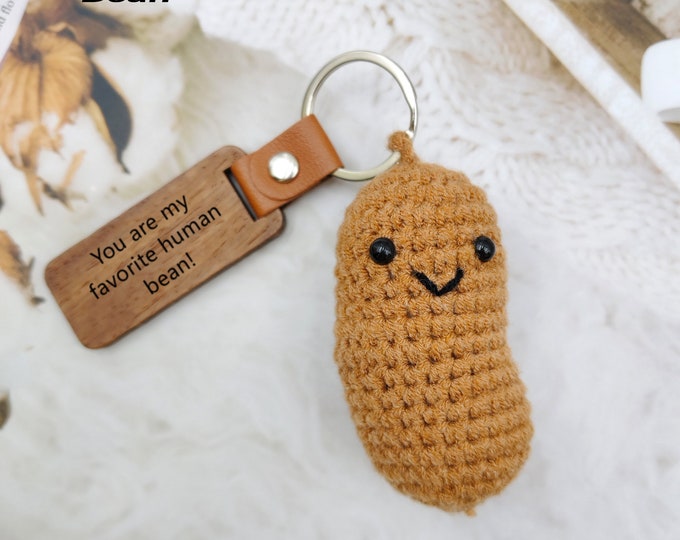 Personalized Crochet Pendant Keychain, Crochet Emotional Support Pickle/Bean/Carrot/Poo/Potato Pendant, Customized Birth-flower Name
