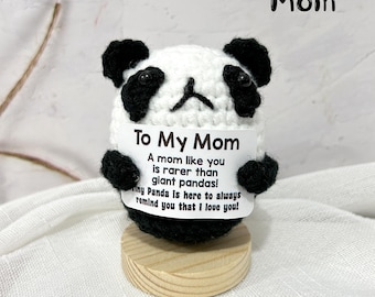 Tiny Panda Positive Affirmation Plush, Pocket Reminder Plushie Family, Handmade Crochet Panda Toy, Crochet Animals