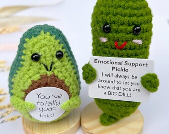 Crochet Emotional Support Pickle, You've Got This Avocado, Handmade Gift