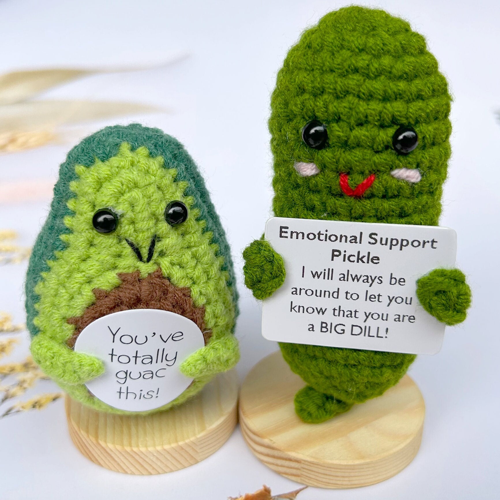 2PCS Emotional Support Pickleyou've Got This Crochet Avocado,you Are a Big  Dill Gift, Crochet Pickle/avocado,handmade Custom Gift 