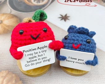 Pomme positive au crochet, Baie Je t'aime beaucoup, Cadeau personnalisé fait main, Petite collection amusante de fruits positifs au crochet, Amour express