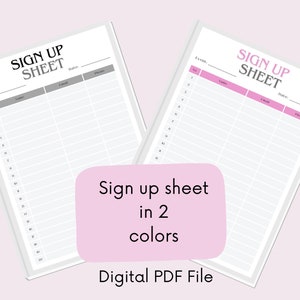 Könnte beinhalten: Zwei druckbare Anmeldeformulare in verschiedenen Farben. Die Formulare haben einen Titel, der "Anmeldeformular" lautet, und Spalten für Name, E-Mail und Telefonnummer.