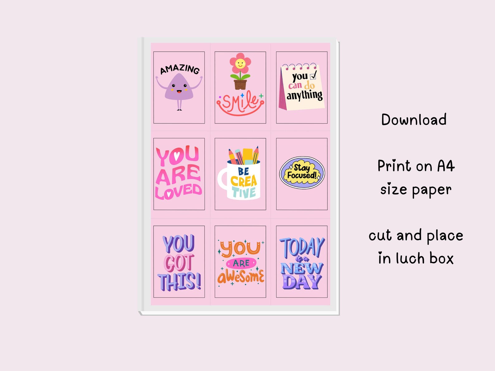Printable Girls Lunch Box Notes - Digital PDF | Cute & Inspirational ...