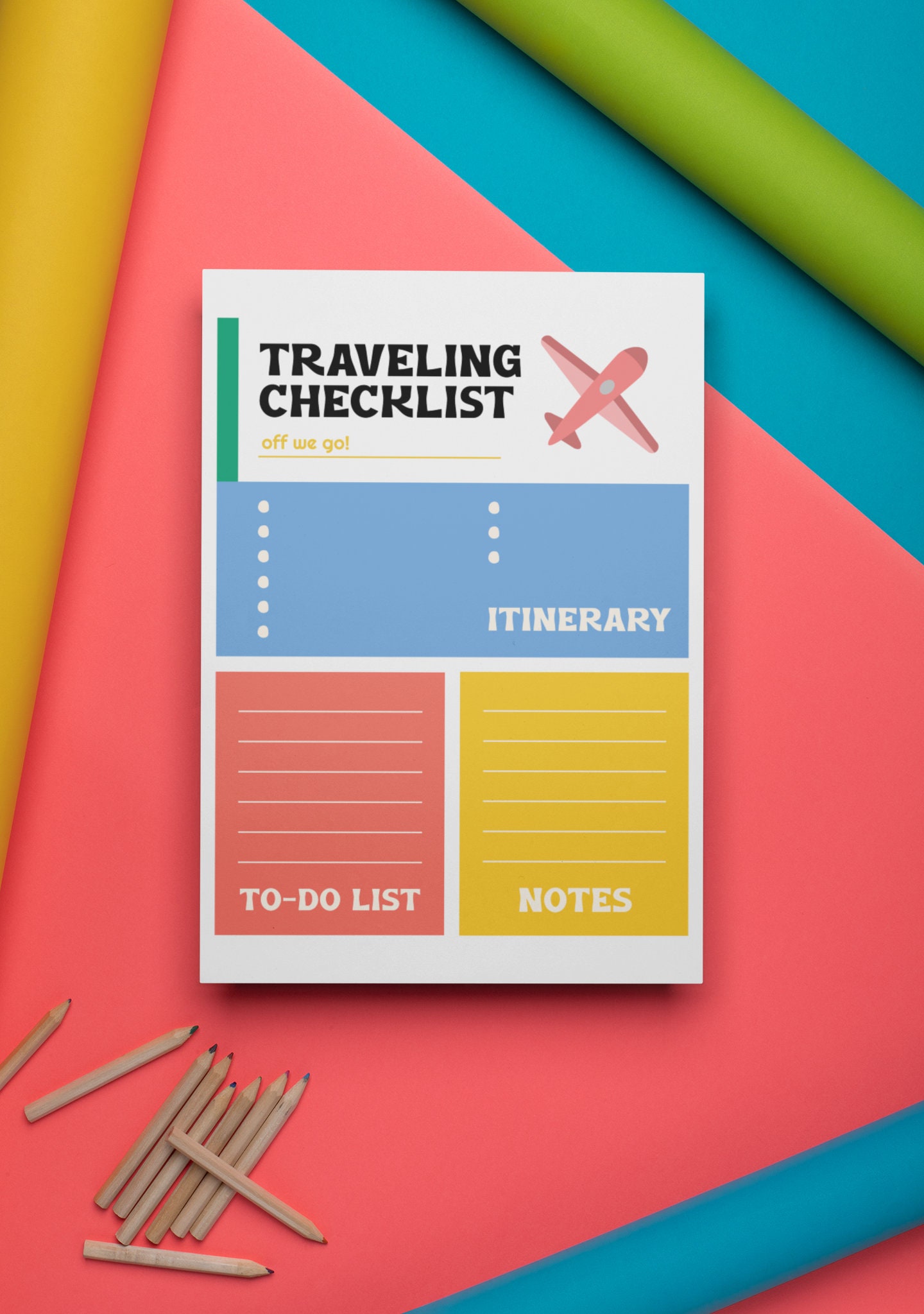 Travel Checklist Digital PDF Printable. Colorful Travel Checklist