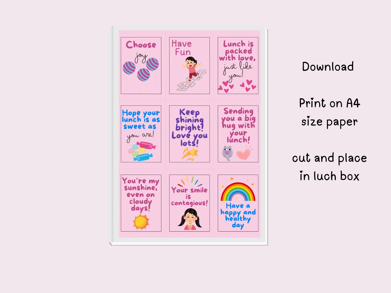 Printable Girls Lunch Box Notes - Digital PDF | Cute & Inspirational ...