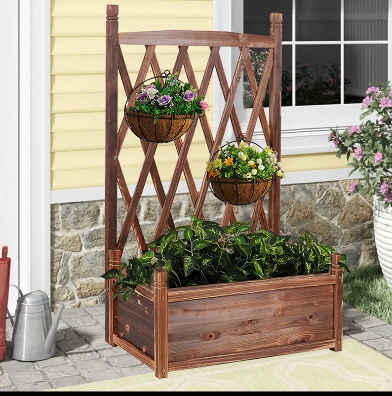 Wooden Planter Box Stand Lattice Garden Grow Climbing Flower Etsy