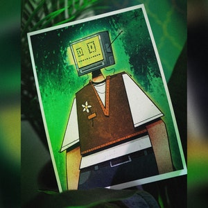 TUNED IN - A5 Art Print | Cartoon | Illustration | Comic | Retro Art | Sci Fi | Robot | Digital Artwork | Wall Decor