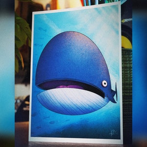 THE WHALE - A5 Ocean Art Print | Cartoon | Illustration | Retro Art | Digital Artwork | Wall Decor