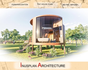 Futuristic Tiny House Design Plan – Minimalist 2 Bedroom Home (PDF, DWG Files)