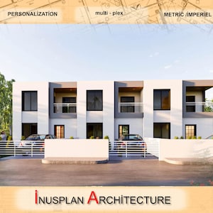 Multiplex-huisplan met 3 eenheden | 21' x 21' per stuk | 3 slaapkamers, 3 badkamers | Modern huisontwerp met tuin en achtertuin | Downloadbare pdf"
