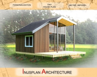 Modern Tiny House Plan: 2-Bedroom Cabin with Patio (Downloadable)