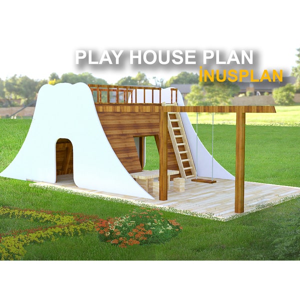 Kid Play House Wooden Design,Outdoor Play House Woodworking plan, Modern play home for kids, Printable and Dowloadable  DIY Plan
