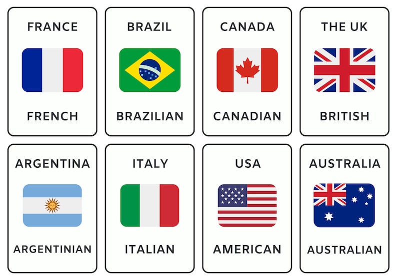 Set of 40 Educational Printable World Flags Flash Cards 24 Country