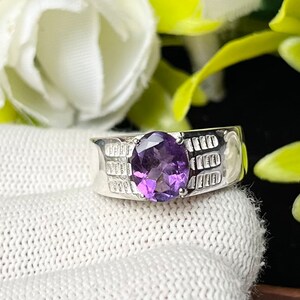 Amethyst Sterling Silver Ring, Natural Amethyst Ring, Birthstone Ring, Genuine Amethyst Ring, Amethyst Ring, Gift Ring, Band Ring