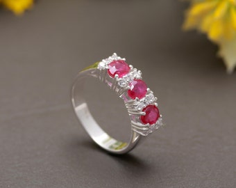 Natürlicher Rubinring, 925 Sterlingsilberring, Geschenk für sie, Jubiläumsringe,
