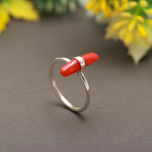 Genuine Coral Ring, Coral Silver Ring, Gift for Her & Him, Birthstone Ring, Promise Ring, Natural Coral Ring, 925 Sterling Silver Ring,