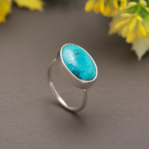 Natural Turquoise Ring: Arizona Turquoises Rings, Handmade 925