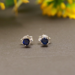Blue Sapphire Stud Earrings, 925 Silver Studs, Sapphire Earring, Natural Blue Sapphire, Anniversary Gift, Blue Sapphire Studs, Birthday Gift